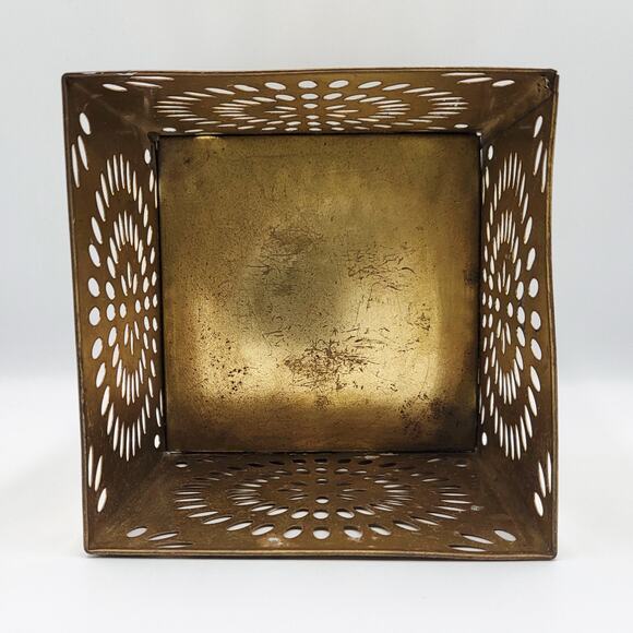 Vtg Teleflora Gold-Tone Brass Reticulated Cube Decorative Cutout Candle Holder - Picture 2 of 4